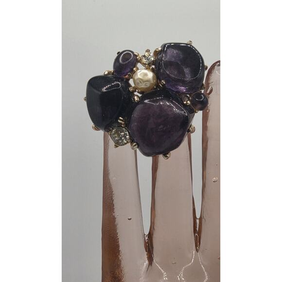 Vintage Purple Cabochon Bracelet & Brooch Set – Gold Tone Statement Costume... - Picture 4 of 7